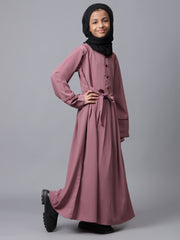 Puce Pink Solid Abaya for Modest Kids Girls