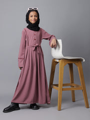 Puce Pink Solid Abaya for Modest Kids Girls