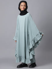 Loose Fit Solid Sea Green Kaftan Abaya for Modest Kids Girls