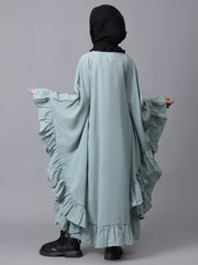 Loose Fit Solid Sea Green Kaftan Abaya for Modest Kids Girls