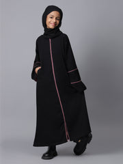 Side Pockets Black Aline Abaya for Modest Kids Girls