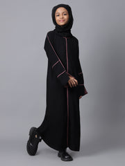 Side Pockets Black Aline Abaya for Modest Kids Girls