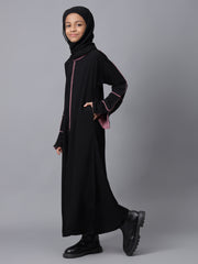 Side Pockets Black Aline Abaya for Modest Kids Girls