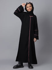 Side Pockets Black Aline Abaya for Modest Kids Girls