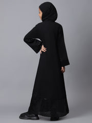 Black Solid Bell Sleeves Sequin Detailing Abaya for Modest Kids Girls