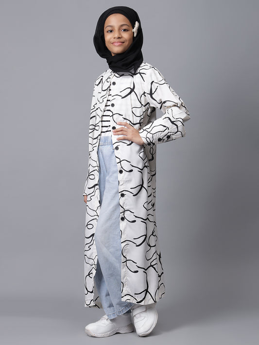 Front Open Printed Abaya for Modest Kids Girls