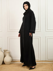 Black Solid Luxury Handworked Abaya Burqa with Matching Georgette Hijab