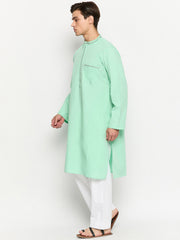 Embroidery Details Mens Solid Sea Green Kurta