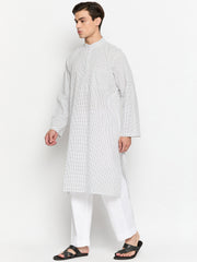 White and Black Polka Dot Straight Men's Kurta