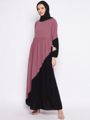 Black and Puce Pink Abaya Dress with Black Georgette Hijab