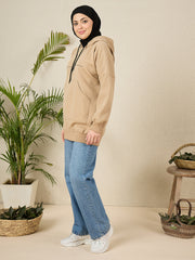 Modest Beige Fleece Deen Over Dunya Winter Women's Hoodie