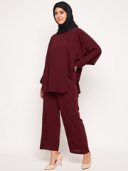 Maroon Solid Loose Fit Co-ord Set / Matching Set