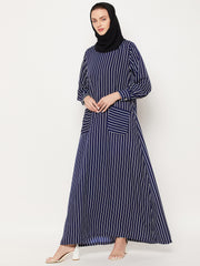 Blue Striped Abaya for Women with Black Georgette Hijab