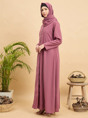 Pink Solid Modest Abaya Burqa for Women with Matching Hijab