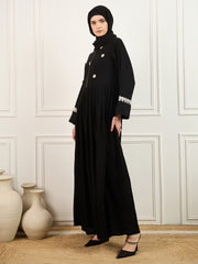 Embroidery Detailing Black Abaya Burqa With Matching Georgette Hijab