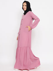 Pink Solid Frill Abaya with Black Georgette Hijab