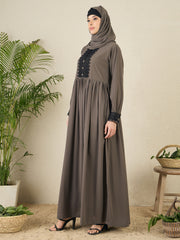 Grey Lace Work Abaya Burqa with Matching hijab