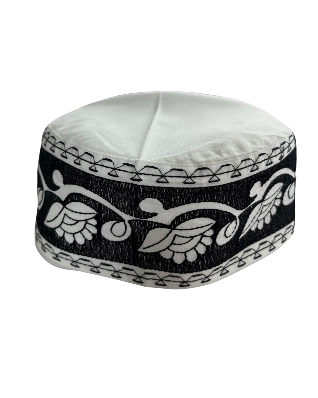 Men's White Cotton Embroidered Prayer Kufi Cap