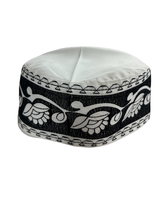 Men's White Cotton Embroidered Prayer Kufi Cap