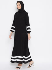 A Line Black & White Solid Abaya for Women with Black Georgette Hijab