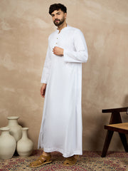 White Solid Arabic Cotton Thobe For Men