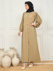 Front Open Beige Solid abaya burqa with black Georgette Hijab