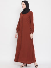 Front Rust Solid Mandarin Collar Abaya Burqa With Black Hijab