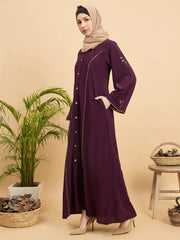 Front Open Modest Luxury Purple Abaya with Beige Hijab