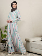 Front Open Printed Abaya for Women with Black Scarf