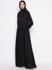 Nida Premium Umbrella Cut Black Abaya for Women with Black Georgette Hijab