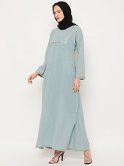 Sea Green Embroidery Design Abaya with Black Georgette Hijab