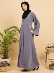 Luxury Hand worked Modest Grey Abaya Burqa with Black Hijab
