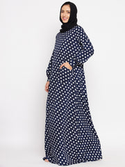 Blue Polka Design Abaya for Women with Black Georgette Hijab