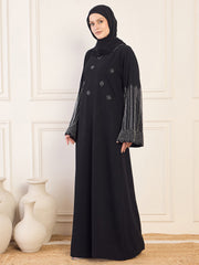 Black Solid Luxury Handworked Abaya Burqa for Women with Black Hijab