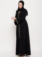 Black Embroidery Design Abaya for Women with Black Georgette Hijab