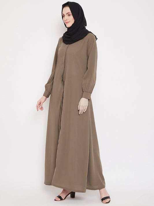 Front Open Oat Solid Mandarin Collar Abaya Burqa With Black Hijab