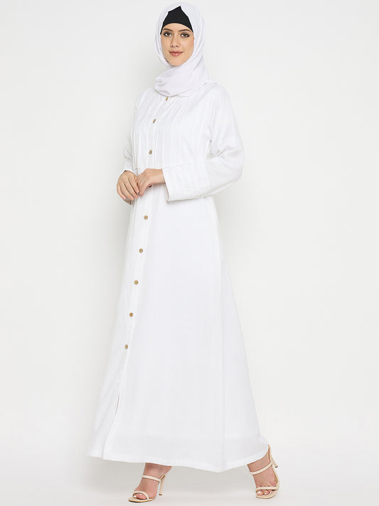 Front Open Rayon Solid White Women Abaya For Umrah / Hajj with Black Hijab
