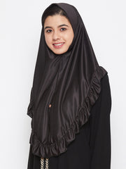 Black Solid Lycra Fabric Khimar Hijab For Women