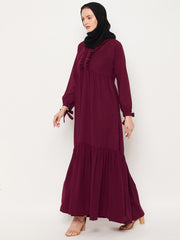 Maroon Ruffle Design Abaya for Women with Black Georgette Scarf