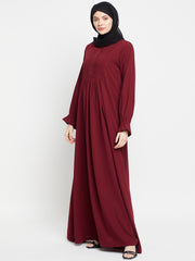 Maroon A-Line Abaya for Women with Black Georgette Hijab