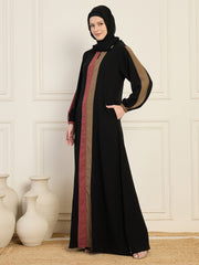 Three Color Design Solid Nida Matte Abaya Burqa With Black Georgette Hijab