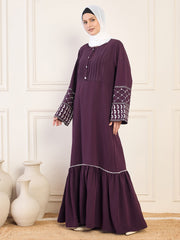 Kefiyyeh Embroidered Purple Abaya Burqa With White Georgette Hijab