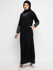 Black and White Aline Comfortable Shirt Collar Abaya With Black Georgette Scarf