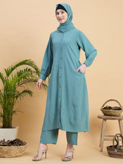 Front Open Modest Co-ord Set with Matching Hijab