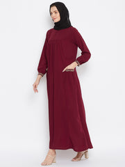 Maroon Abaya for Women with Chikan hand Embroidery with Black Georgette Scarf
