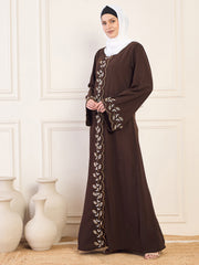 Hand Work Detailing Brown Solid Luxury Abaya Burqa For Women With White Hijab