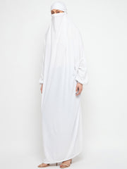 One Piece White Loose Fit Jilbab Abaya For Girls and Women