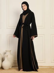 Nabia Women 2 Piece Black and Oat Shrug Set with Matching Black Hijab