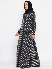 Black Polka Design Abaya for Women with Black Georgette Hijab