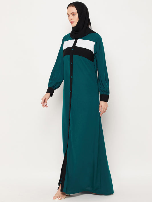 Three Color Combination Front Open Abaya with Black Georgette Hijab